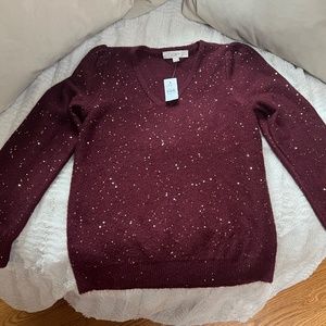 Loft Wine Colored Sparkle Sweater